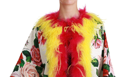  - Elegant Floral Cape Jacket with Fur Details