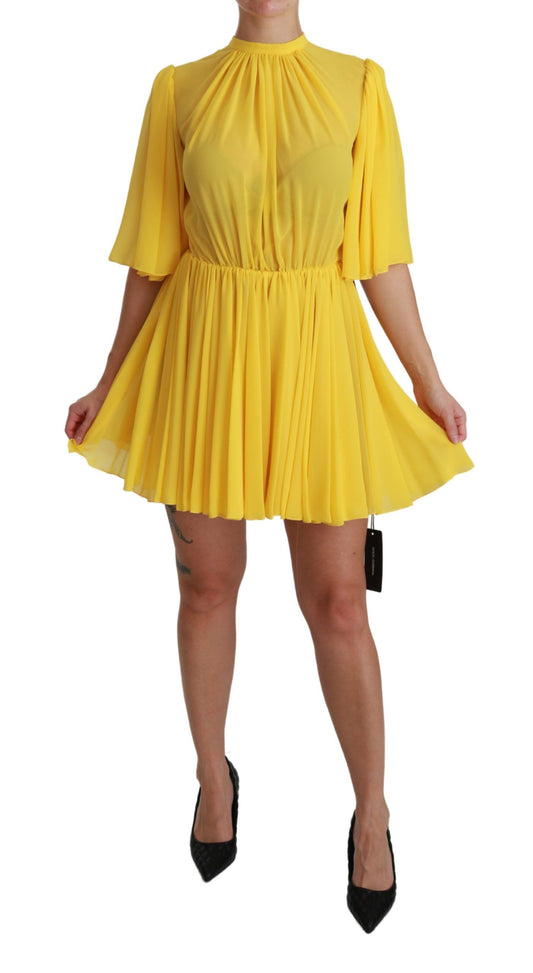  - Silk Pleated A-line Mini Dress in Sunshine Yellow