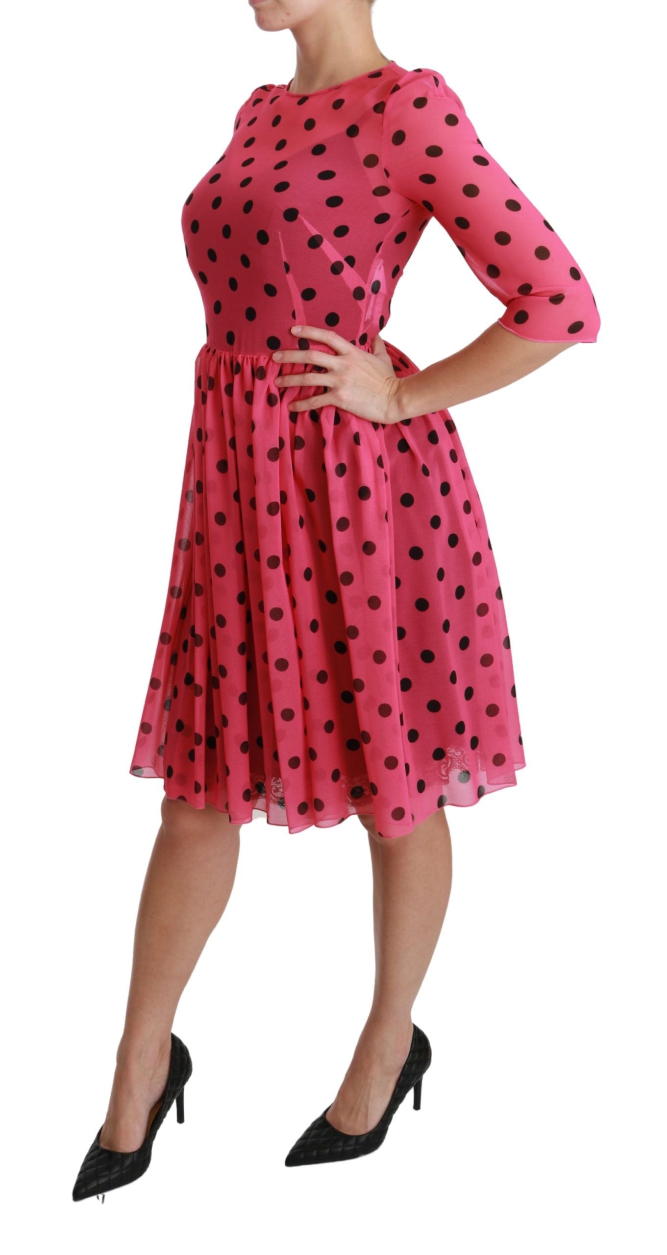  - Elegant Polka Dot A-Line Knee Length Dress