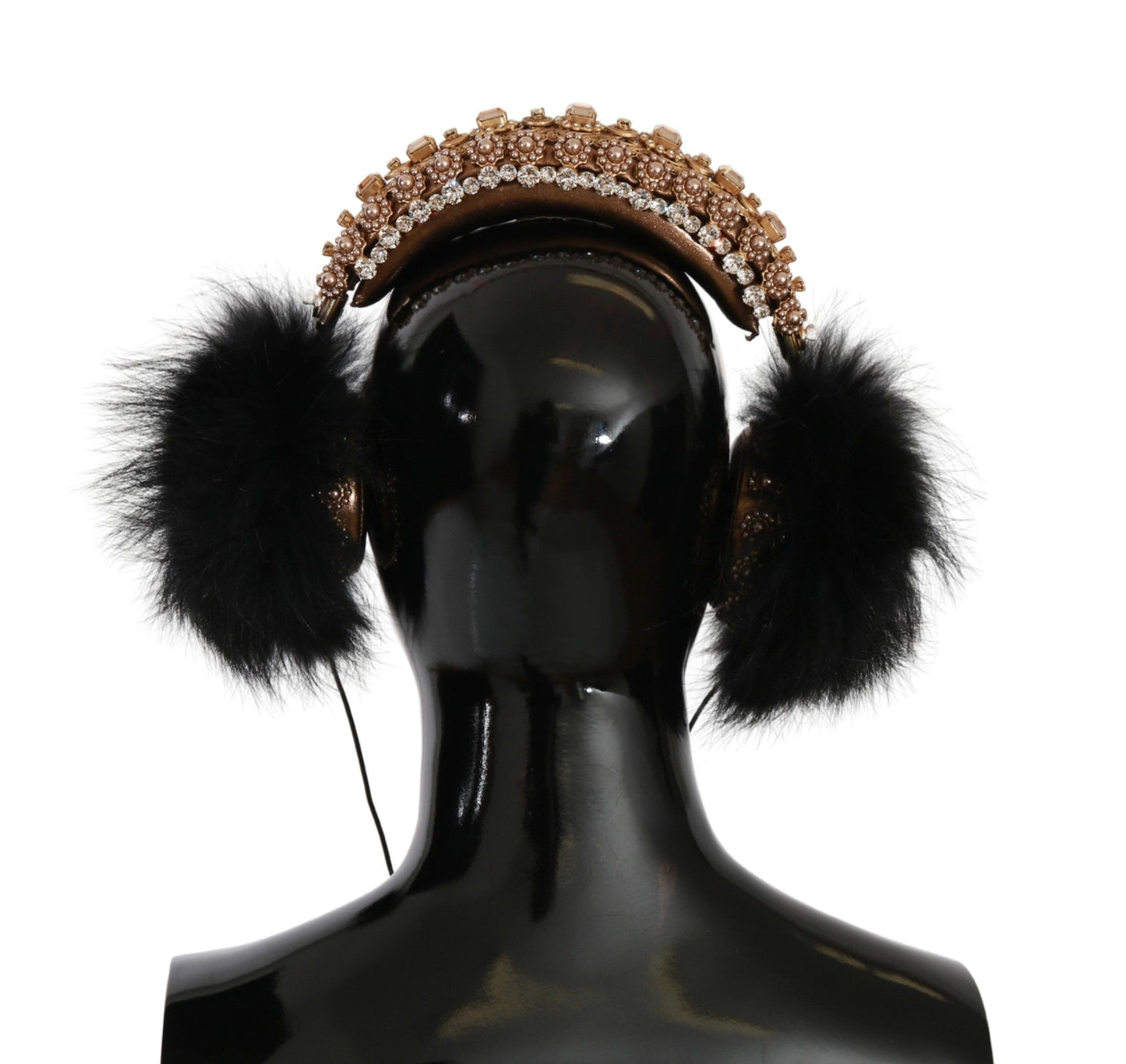  - Gold Black Crystal Embellished Headphones