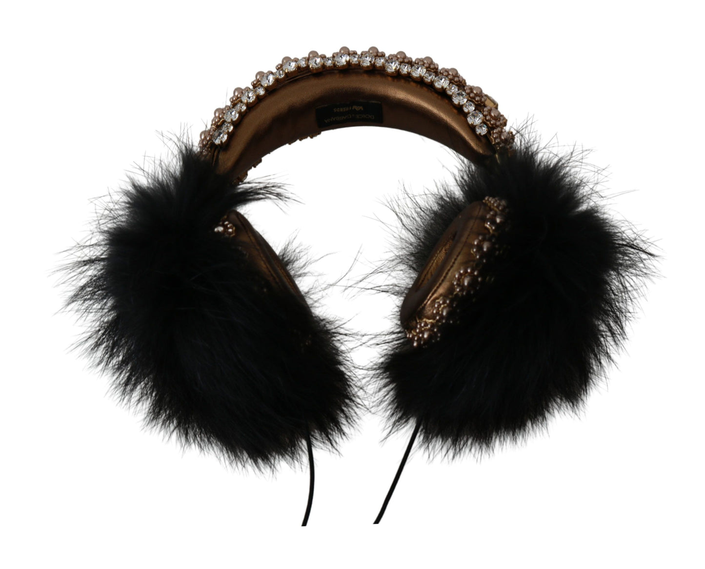  - Gold Black Crystal Embellished Headphones