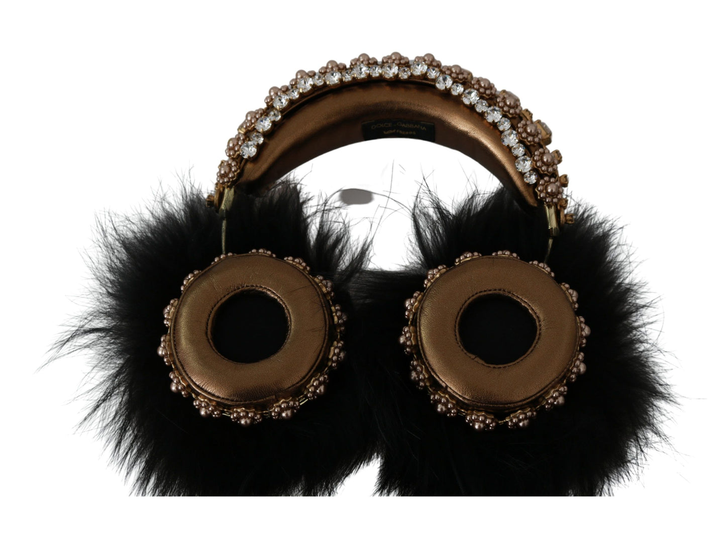  - Gold Black Crystal Embellished Headphones