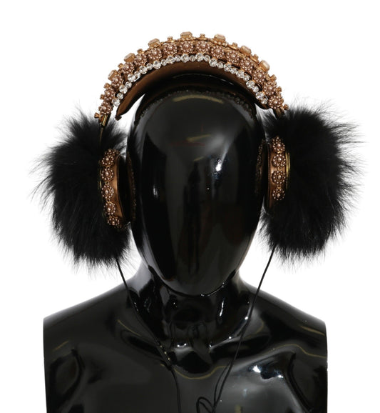  - Gold Black Crystal Embellished Headphones