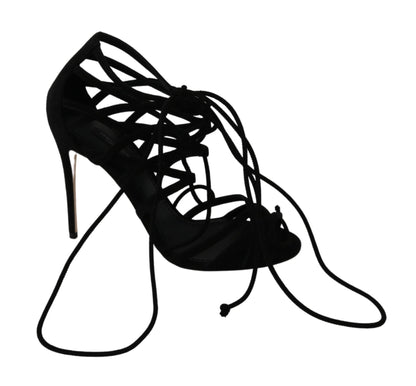  - Elegant Black Suede Stiletto Ankle Strap Sandals