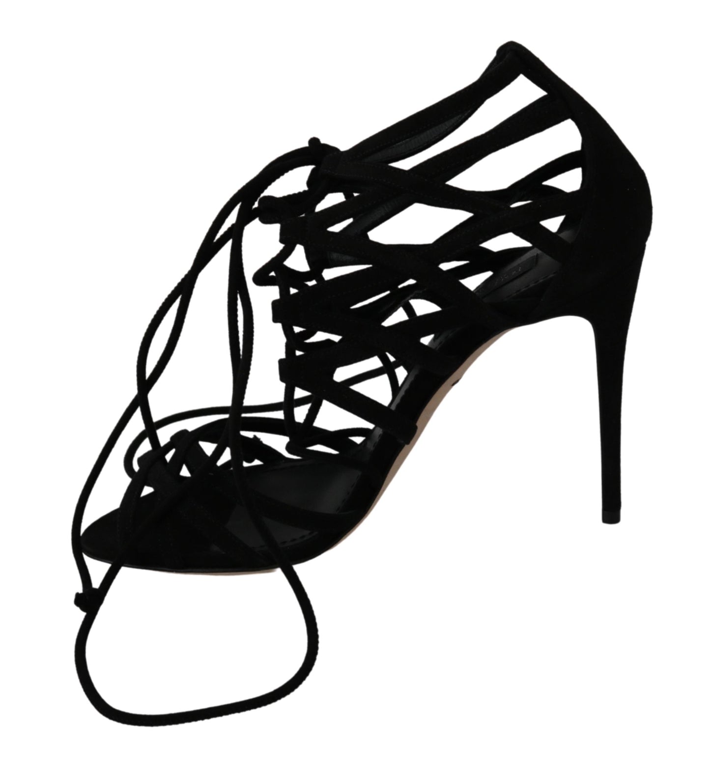  - Elegant Black Suede Stiletto Ankle Strap Sandals