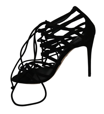  - Elegant Black Suede Stiletto Ankle Strap Sandals