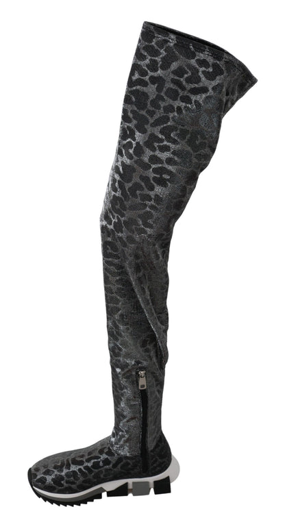  - Elegant Leopard Booties Above Knee Shoes