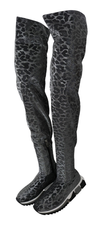  - Elegant Leopard Booties Above Knee Shoes