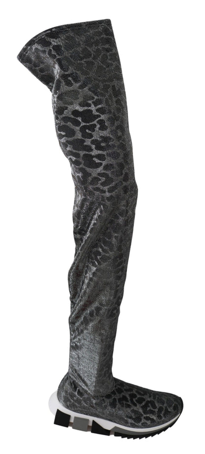  - Elegant Leopard Booties Above Knee Shoes