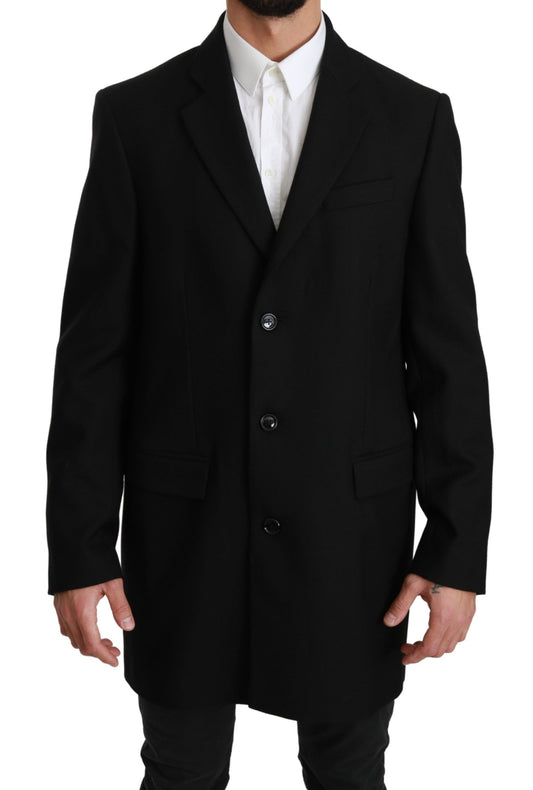  - Elegant Black Wool Formal Blazer