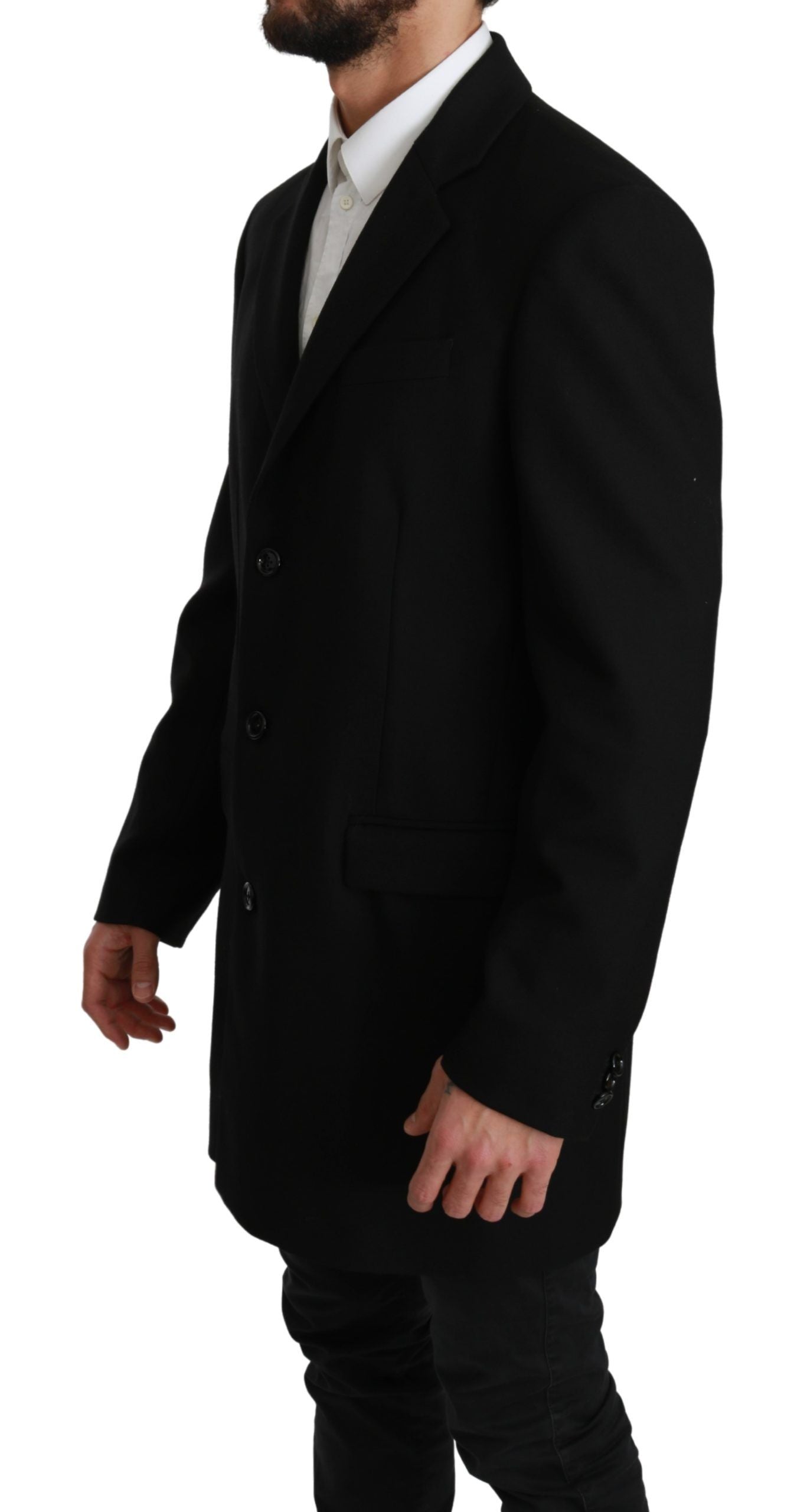  - Elegant Black Wool Formal Blazer