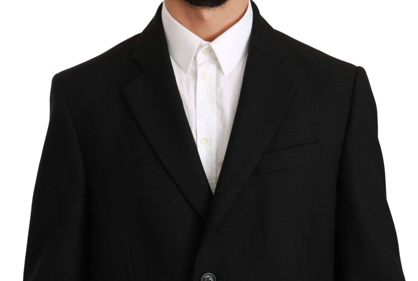  - Elegant Black Wool Formal Blazer