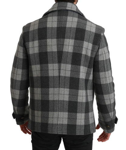  - Elegant Gray Check Double Breasted Coat