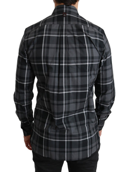  - Elegant Gray Checkered Martini Dress Shirt