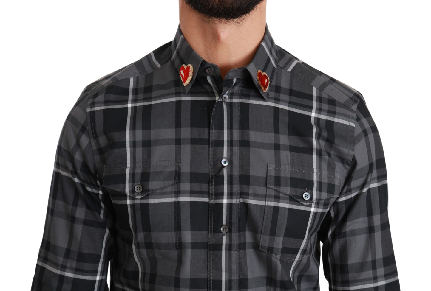  - Elegant Gray Checkered Martini Dress Shirt