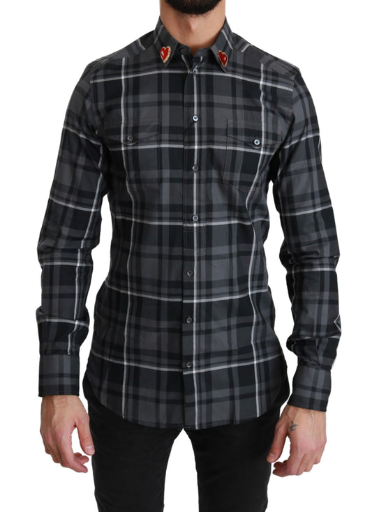  - Elegant Gray Checkered Martini Dress Shirt