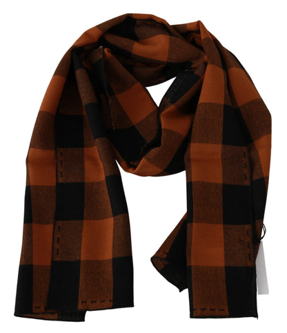  - Chic Orange Check Wool Blend Scarf