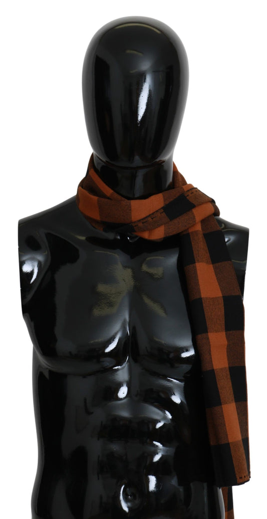  - Chic Orange Check Wool Blend Scarf