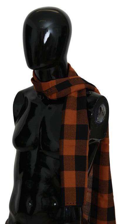  - Chic Orange Check Wool Blend Scarf