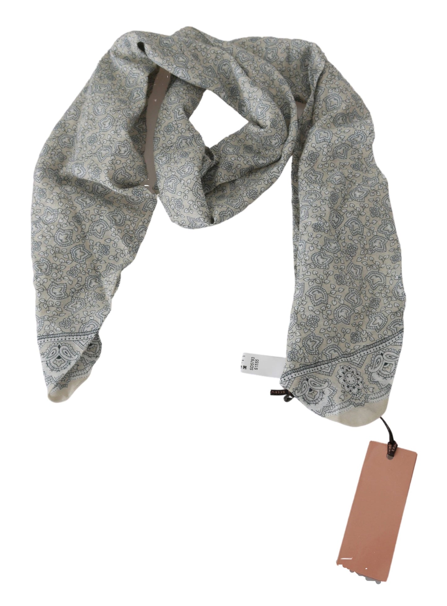  - Chic Cotton Scarf in Beige & Blue Fantasy Print