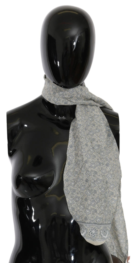  - Chic Cotton Scarf in Beige & Blue Fantasy Print