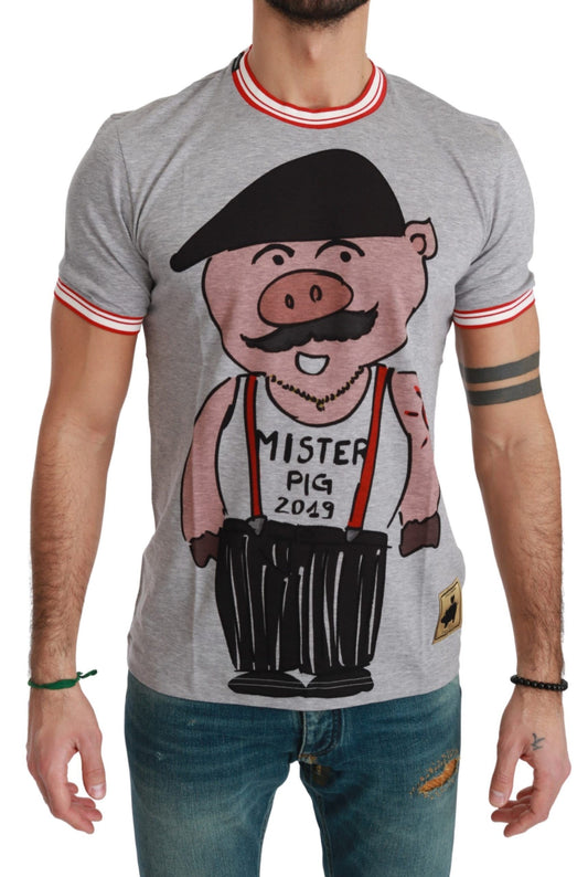  - Chic Gray Cotton T-Shirt with Year of the Pig Motive