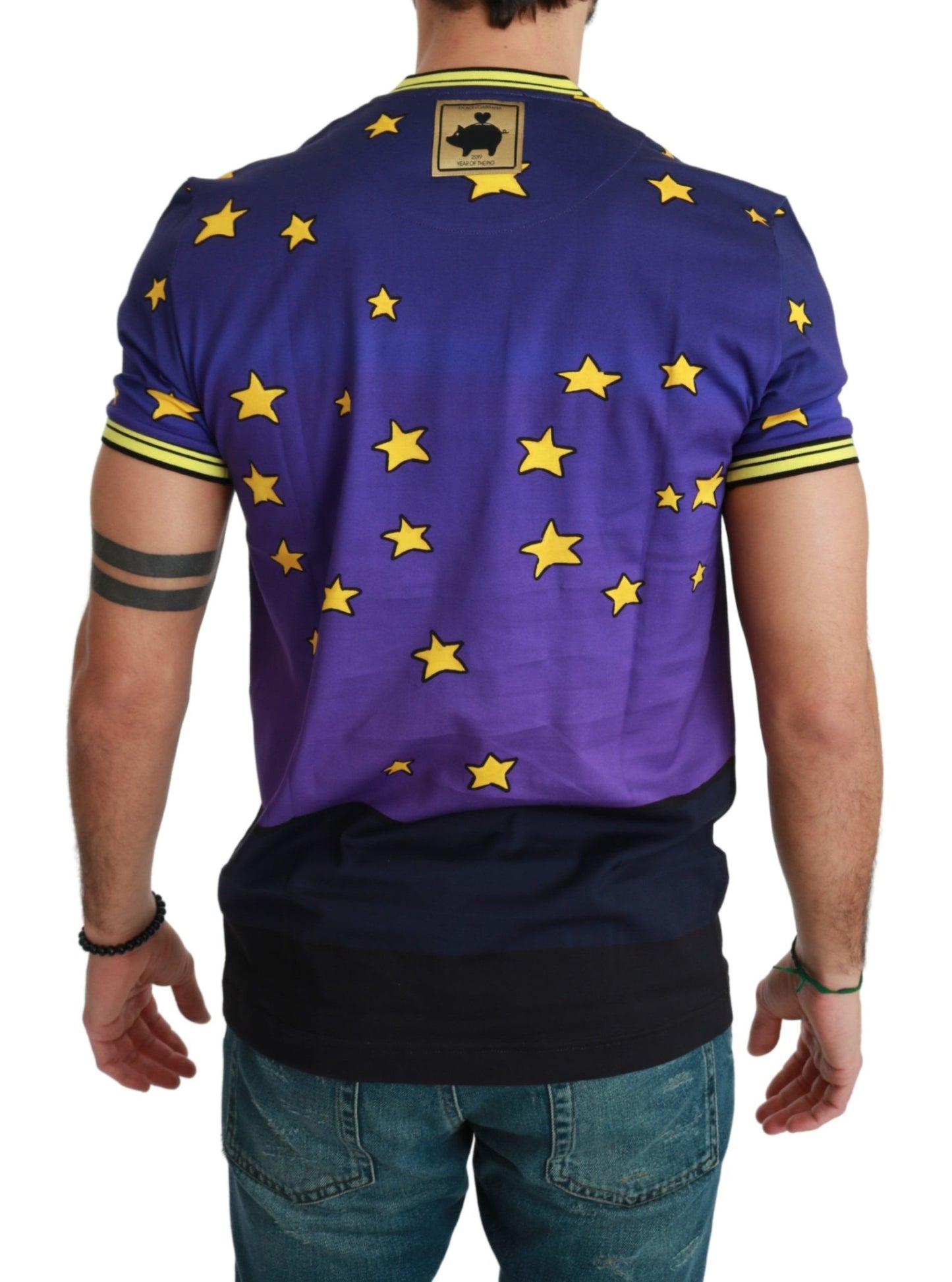  - Purple Cotton Round Neck T-Shirt with Pig Motif