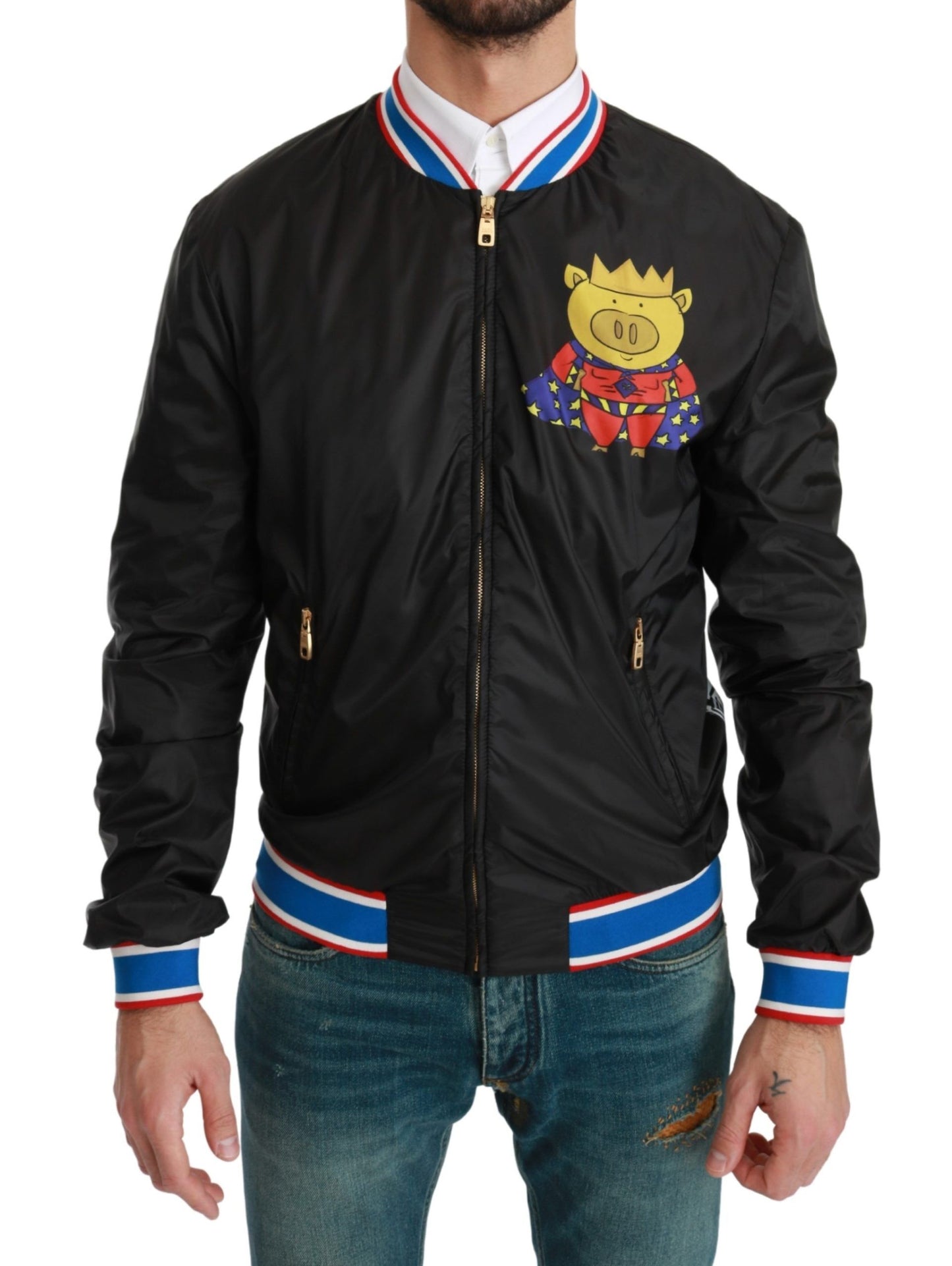  - Elegant Multicolor Motive Bomber Jacket