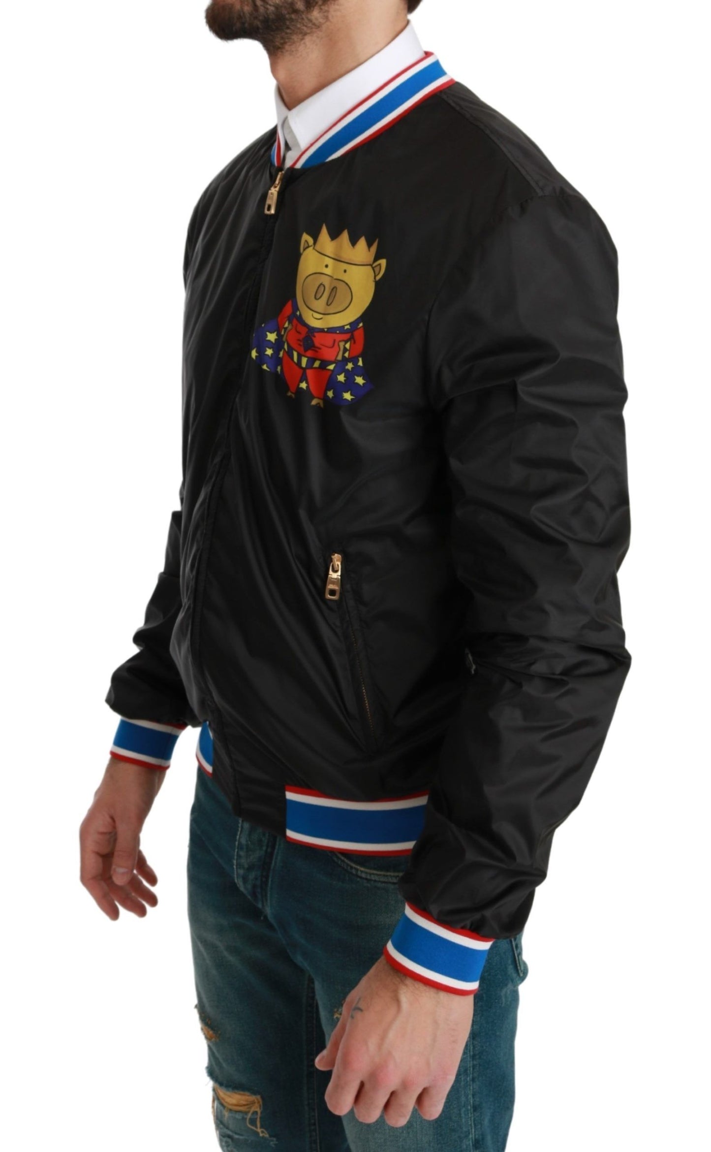  - Elegant Multicolor Motive Bomber Jacket