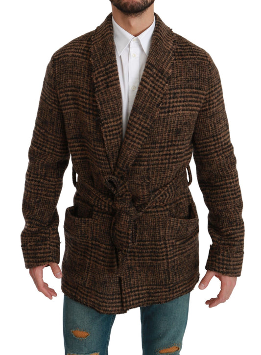  - Elegant Brown Alpaca Blend Belted Cape Jacket