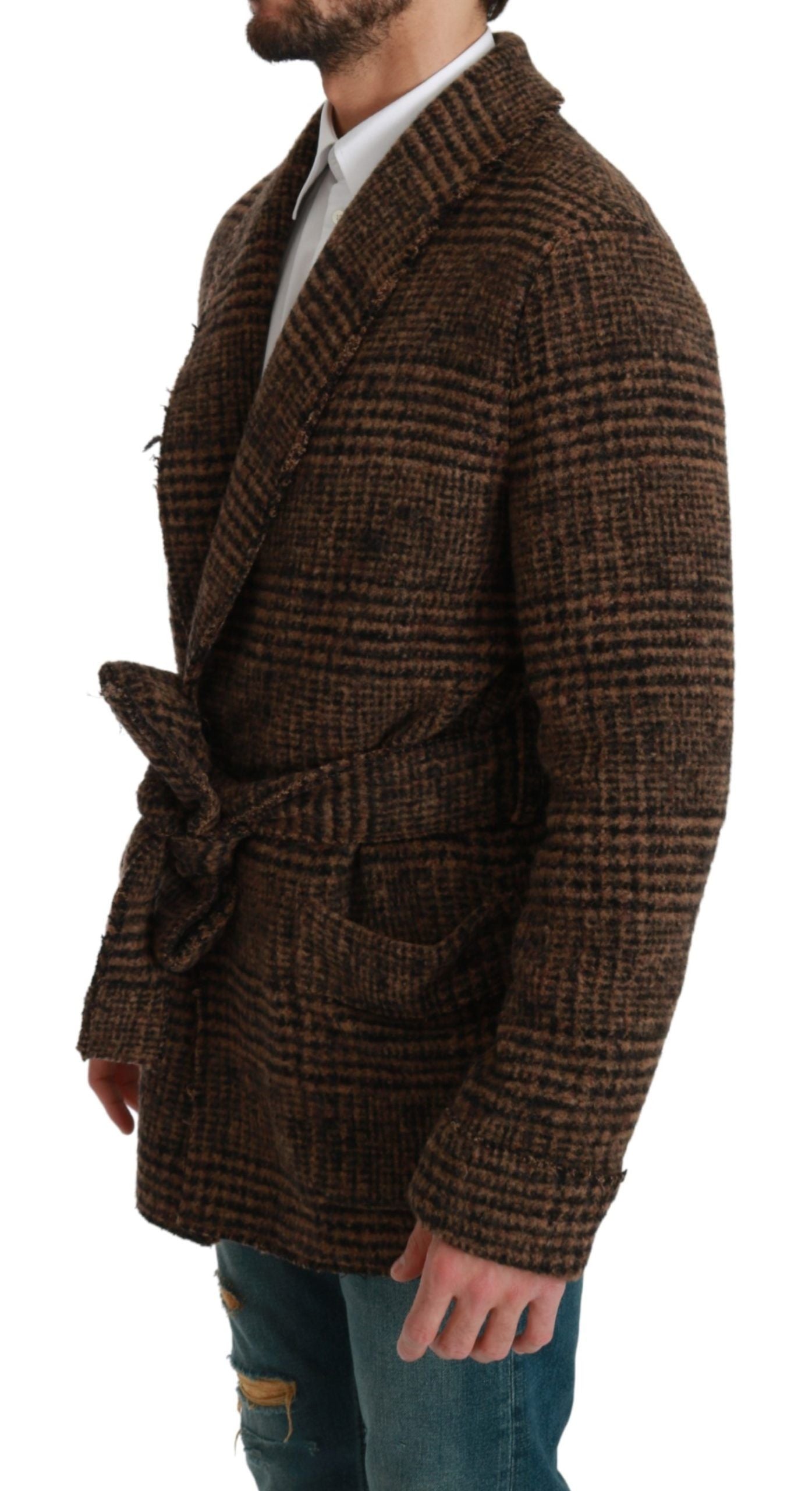  - Elegant Brown Alpaca Blend Belted Cape Jacket