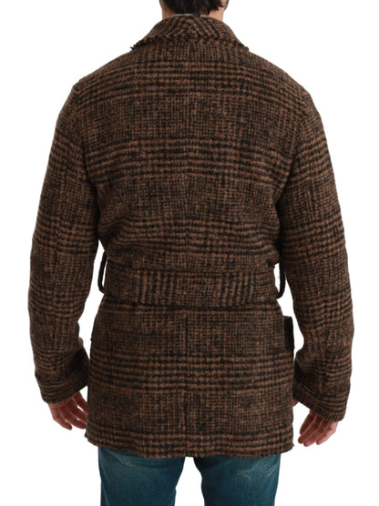  - Elegant Brown Alpaca Blend Belted Cape Jacket