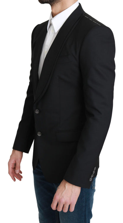  - Elegant Black Virgin Wool Formal Blazer