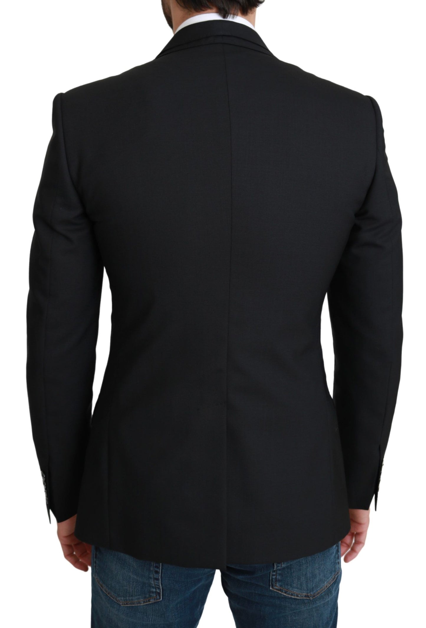  - Elegant Black Virgin Wool Formal Blazer