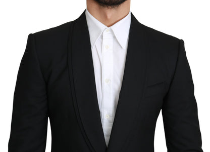  - Elegant Black Virgin Wool Formal Blazer