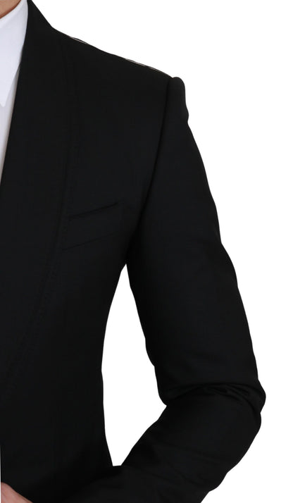  - Elegant Black Virgin Wool Formal Blazer