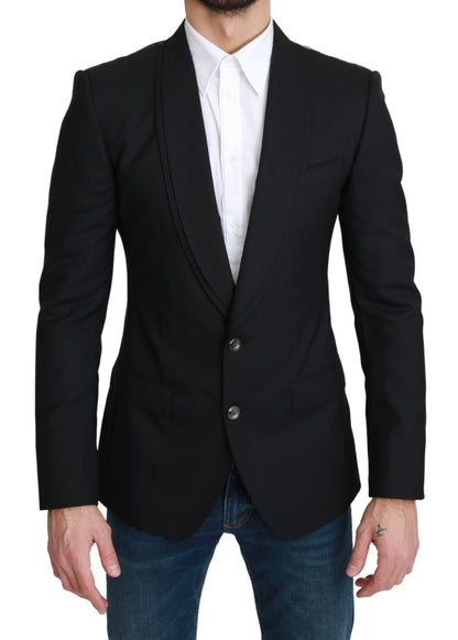  - Elegant Black Virgin Wool Formal Blazer