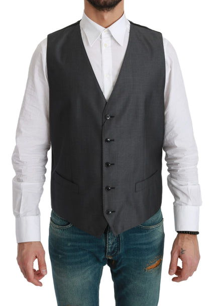  - Elegant Gray Wool Blend Dress Vest