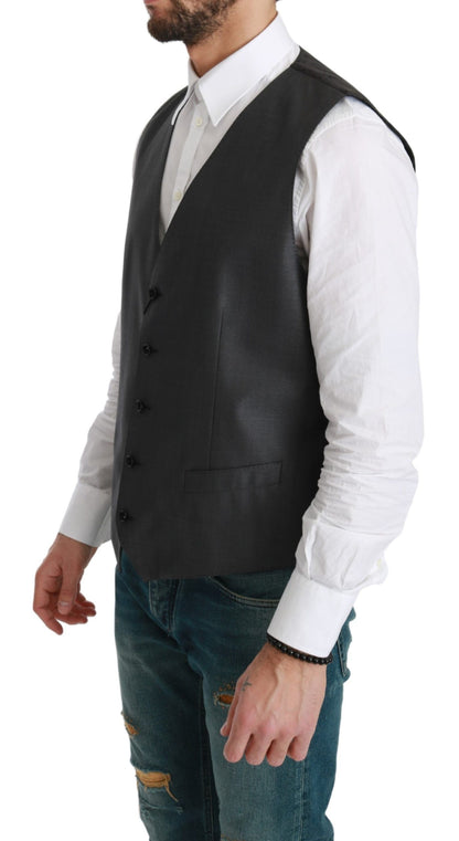  - Elegant Gray Wool Blend Dress Vest