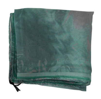  - Elegant Silk Green Printed Scarf