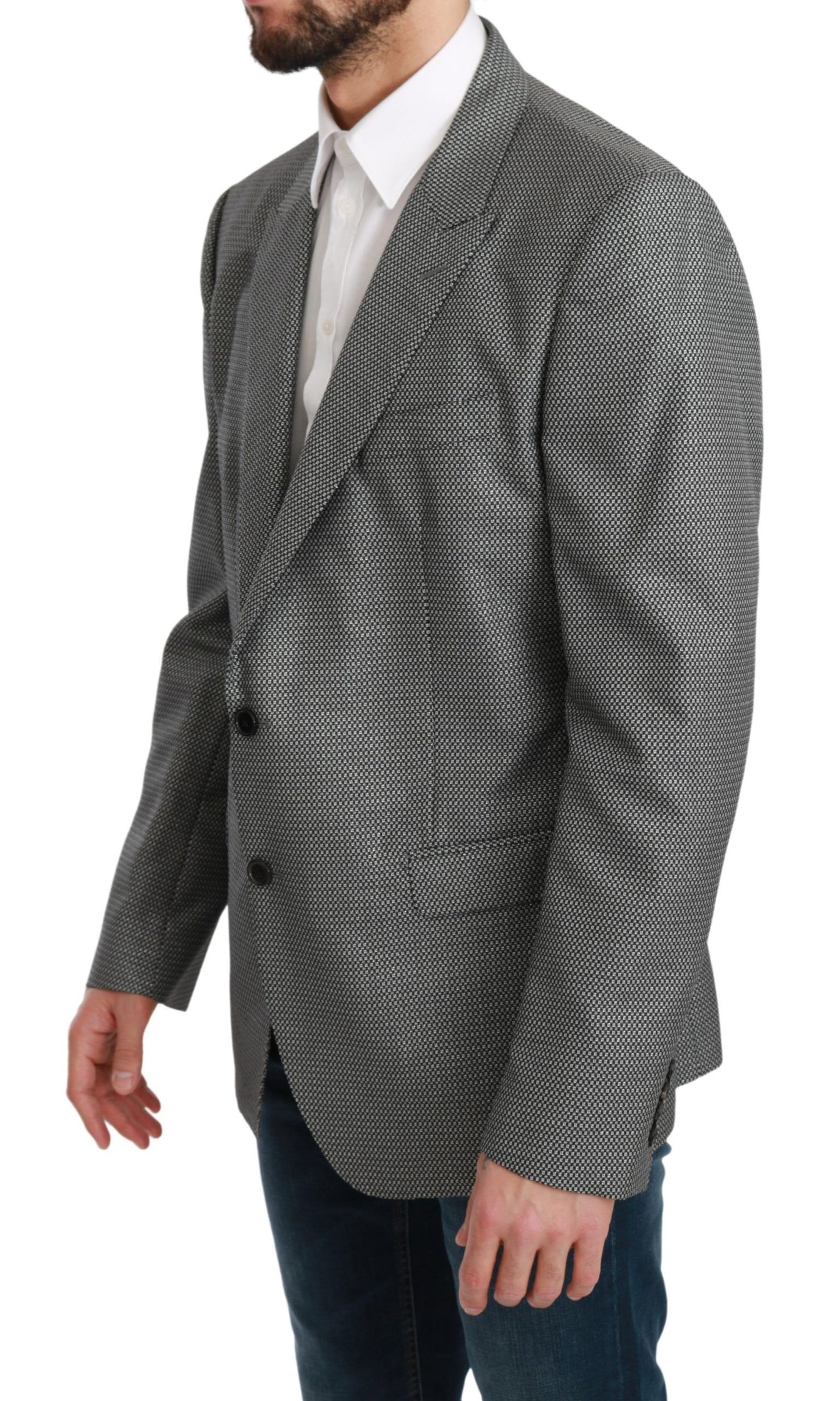  - Elegant Gray Fantasy Pattern Slim Fit Blazer