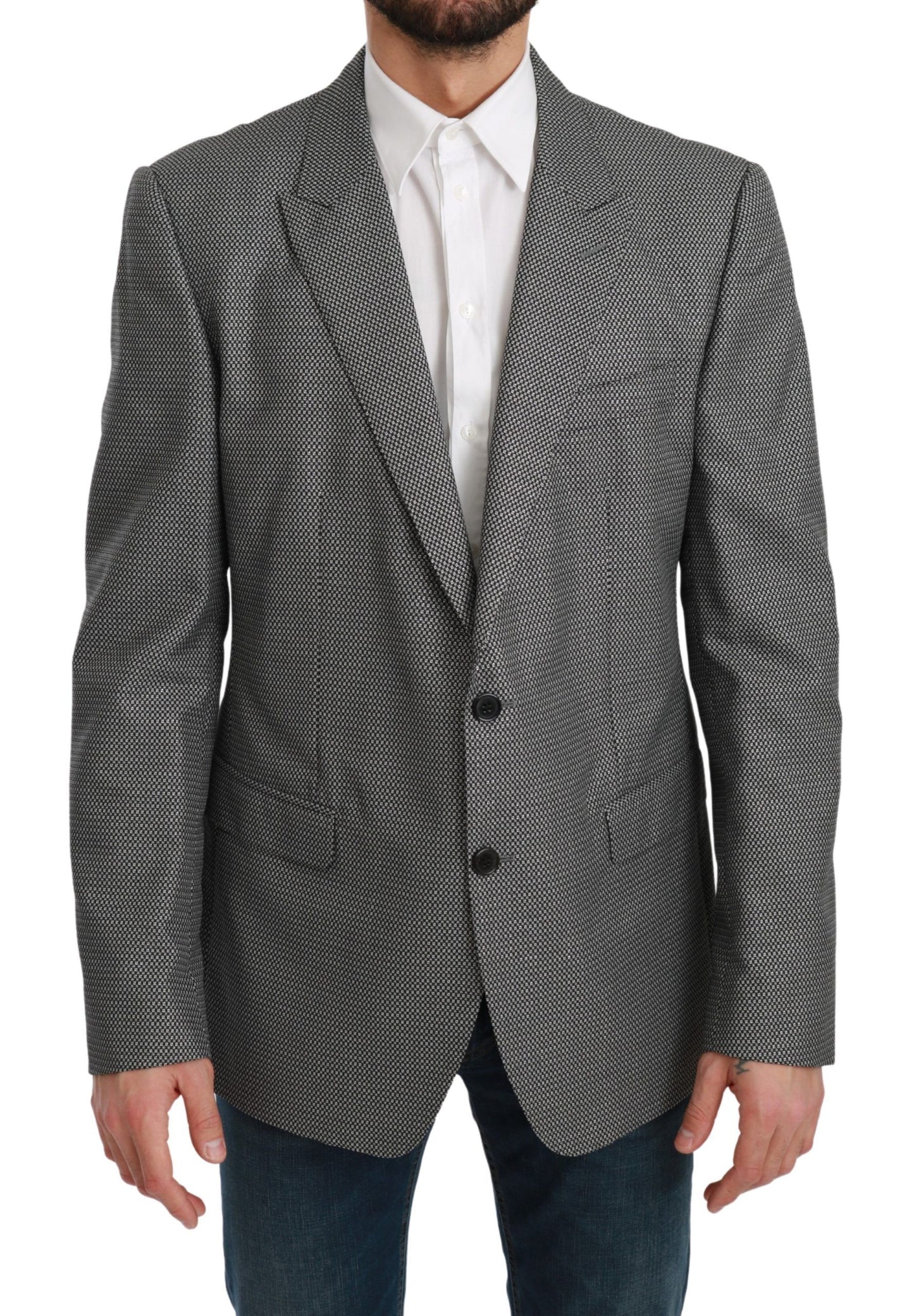  - Elegant Gray Fantasy Pattern Slim Fit Blazer