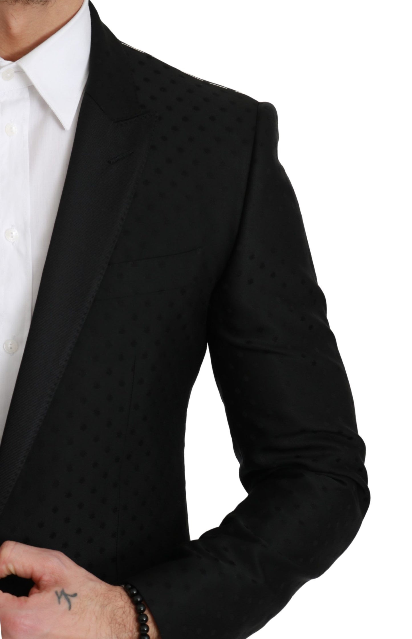  - Elegant Black Polka Dotted Wool Blend Blazer