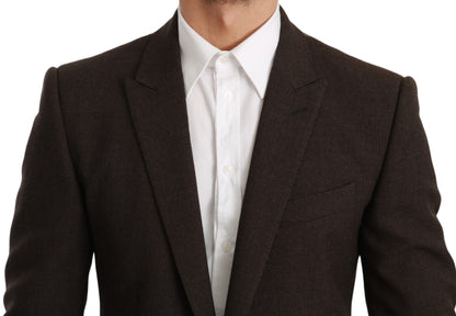  - Elegant Brown Virgin Wool Martini Blazer