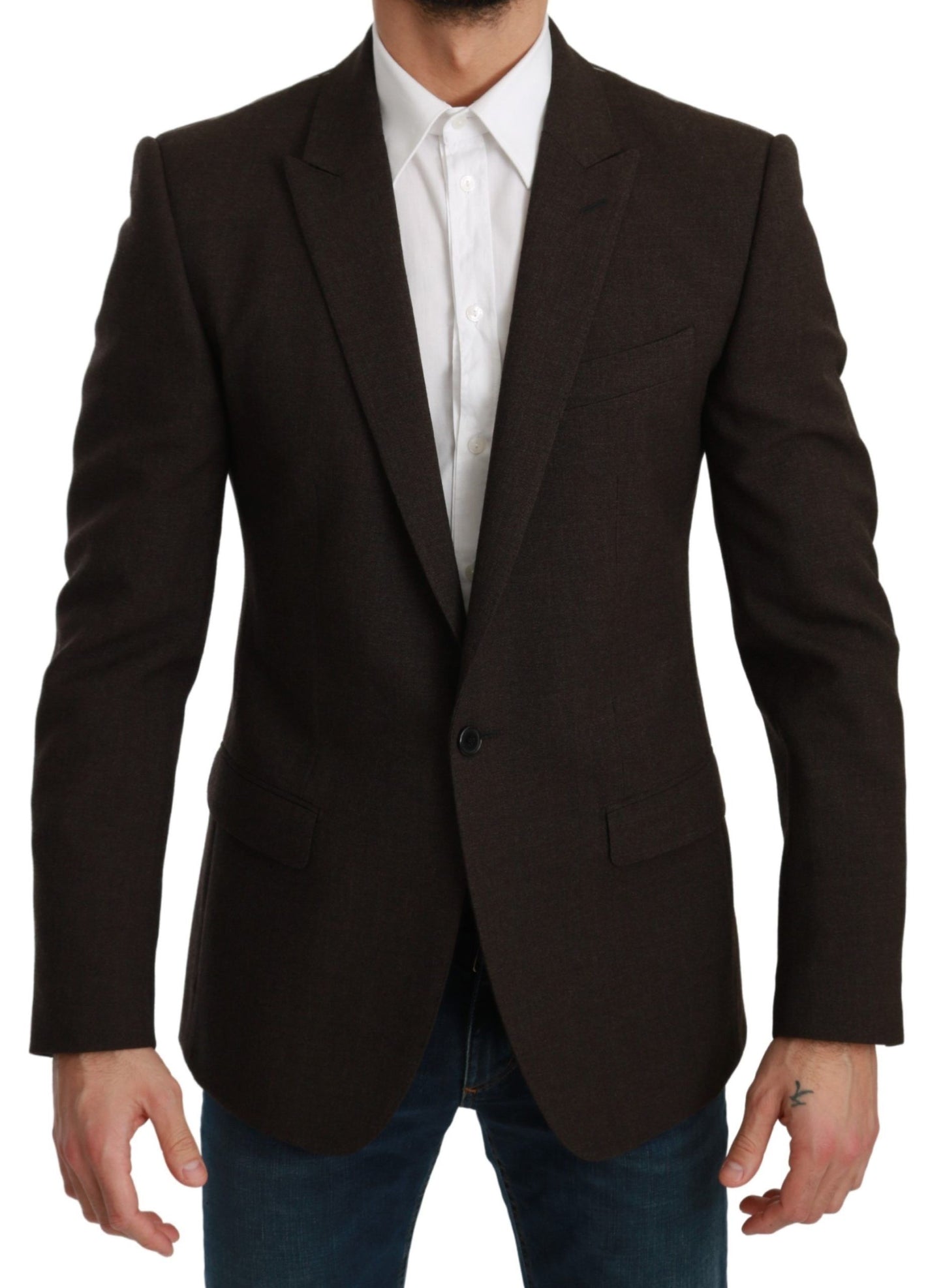  - Elegant Brown Virgin Wool Martini Blazer