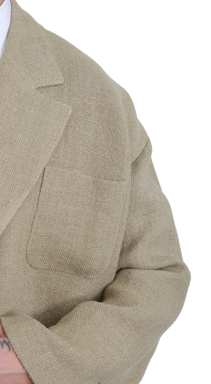  - Chic Beige Jute Single-Breasted Blazer