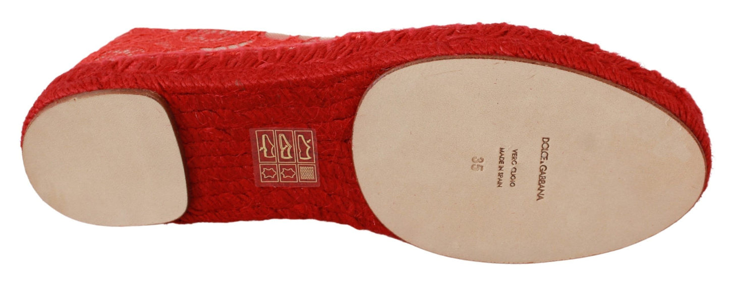 Red Viscose Espadrilles Flat Shoes - The Luxe Alliance