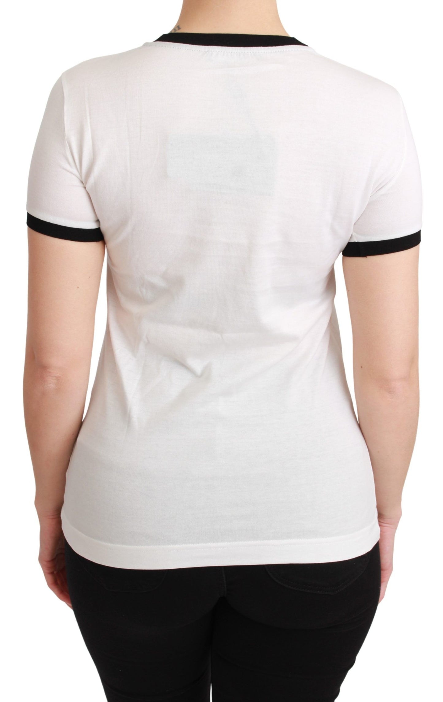  - Elegant White Cotton Crewneck Tee with Motive