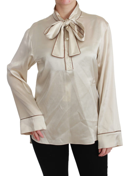  - Elegant Beige Silk Satin Blouse with QUEEN Embroidery