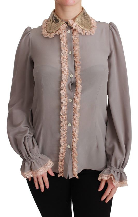  - Elegant Silk Blend Sequin Collar Shirt